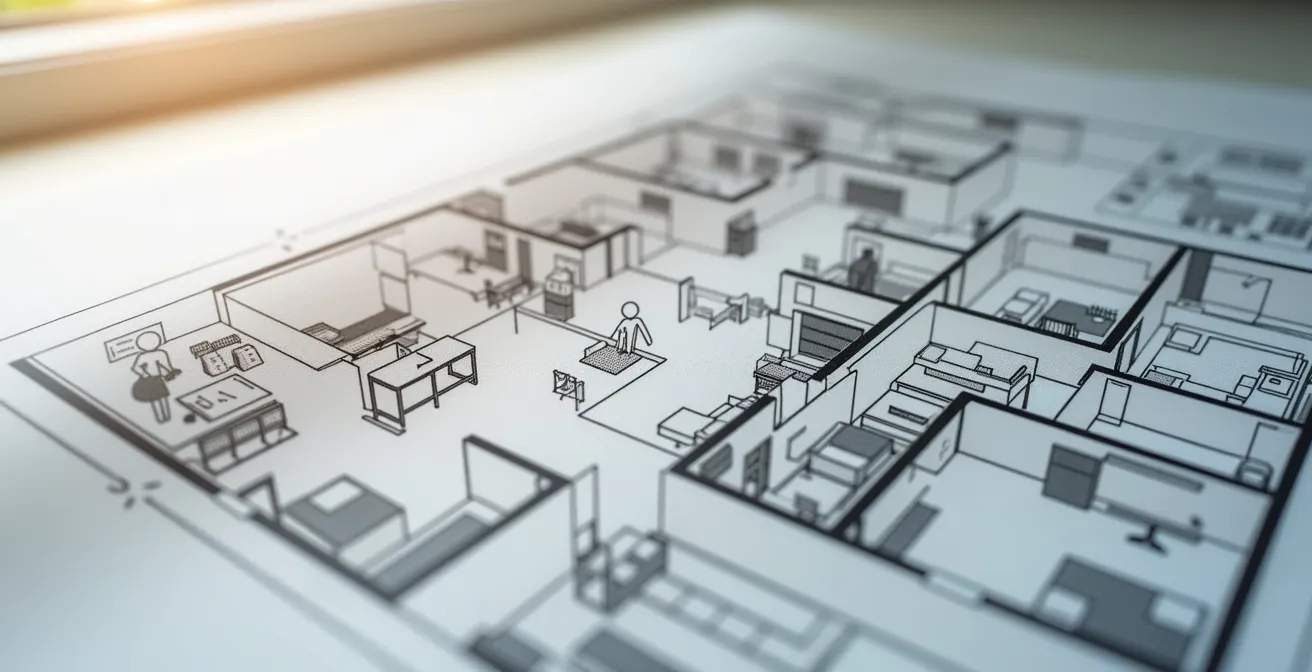 Schéma conceptuel des routines quotidiennes traduites en espaces fonctionnels