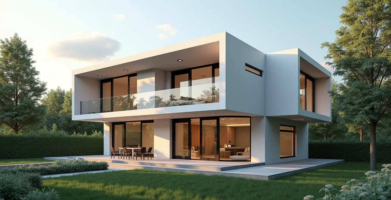 Vue conceptuelle d’une maison avec modules d’extension intégrés
